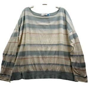 Sparrow Anthropologie Sweater Womens L Oversized Striped Cotton Blend Cream Blue
